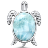 Natural Larimar Turtle Oval .925 Sterling Silver Charm Pendant