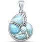 Natural Larimar & Cz Snail Shell .925 Sterling Silver Charm Pendant