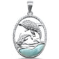 Natural Larimar Dolphin .925 Sterling Silver Charm Pendant