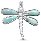 Natural Larimar Dragonfly .925 Sterling Silver Charm Pendant