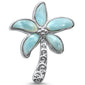 Natural Larimar Beach Palm Tree .925 Sterling Silver Charm Pendant