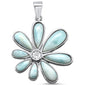 Natural Larimar Flower .925 Sterling Silver Charm Pendant