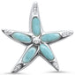 Natural Larimar & Cubic Zirconia Star Fish .925 Sterling Silver Pendant