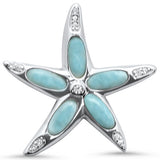 Natural Larimar & Cubic Zirconia Star Fish .925 Sterling Silver Pendant
