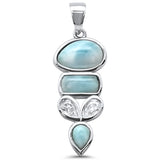 Multy Shape Natural Larimar & Cz  .925 Sterling Silver Charm Pendant