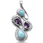 Natural Larimar Pear & Amethyst .925 Sterling Silver Charm Pendant