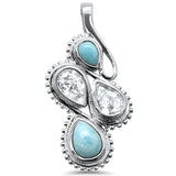 Natural Larimar Pear & Cz .925 Sterling Silver Charm Pendant