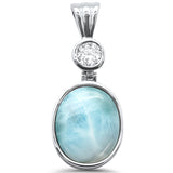 Natural Larimar Oval .925 Sterling Silver Charm Pendant