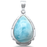 Natural Larimar Pear .925 Sterling Silver Charm Pendant