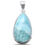 Natural Larimar Pear .925 Sterling Silver Charm Pendant