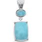 Cushion Cut & Oval Natural Larimar .925 Sterling Silver Pendant