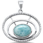 Natural Larimar Oval & Cz .925 Sterling Silver Charm Pendant