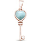 Rose Gold Plated Natural Larimar Heart Key .925 Sterling Silver Pendant