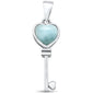 Natural Larimar Heart Key .925 Sterling Silver Pendant