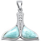Natural Larimar Whale Tail  .925 Sterling Silver Charm Pendant