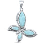 Natural Larimar & Cubic Zirconia Butterfly .925 Sterling Silver Pendant