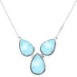 New Pear Natural Larimar .925 Sterling Silver Pendant Necklace 16"+1" Long