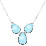 New Pear Natural Larimar .925 Sterling Silver Pendant Necklace 16"+1" Long