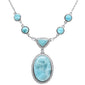 Natural Larimar .925 Sterling Silver Pendant Necklace 16"+1" Long