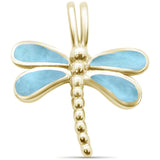 Yellow Gold Plated Natural Larimar Dragonfly .925 Sterling Silver Pendant