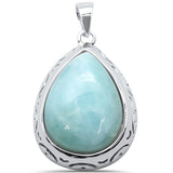 Natural Larimar Pear .925 Sterling Silver Charm Pendant