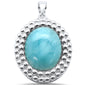 Natural Larimar Oval & Cz .925 Sterling Silver Charm Pendant