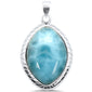 Natural Larimar Pear  .925 Sterling Silver Charm Pendant