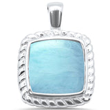 Natural Larimar Cusion .925 Sterling Silver Charm Pendant