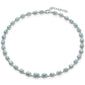 Natural Larimar & Cubic Zirconia .925 Sterling Silver Necklace 16" Long