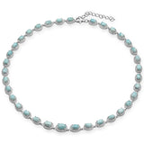 Natural Larimar & Cubic Zirconia .925 Sterling Silver Necklace 16" Long