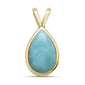 Yellow Gold Plated Pear Shaped Natural Larimar .925 Sterling Silver Pendant