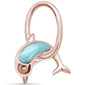 Rose Gold Plated Natural Larimar Dolphin Jumping Hoops .925 Sterling Silver Charm Pendant