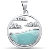 Natural Larimar Clouds & Ocean Scenery .925 Sterling Silver Pendant