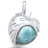 Natural Larimar Leaf .925 Sterling Silver Charm Pendant