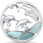 Natural Larimar Dolphins Ocean .925 Sterling Silver Charm Pendant