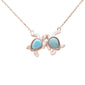 Rose Gold Plated Natural Larimar Two Turtles Love Friendship .925 Sterling Silver Necklace 16-18"