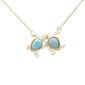 Yellow Gold Plated Natural Larimar Two Turtles Love Friendship .925 Sterling Silver Necklace 16-18"
