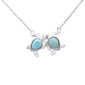 Natural Larimar Two Turtles Love Friendship .925 Sterling Silver Necklace 16-18"