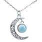 Natural Larimar .925 Sterling Silver Half Moon Circle Celestial Pendant Necklace 16-18" Long