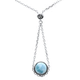 .925 Sterling Silver Larimar Drop Dangle Pendant Necklace 16-18" Extension