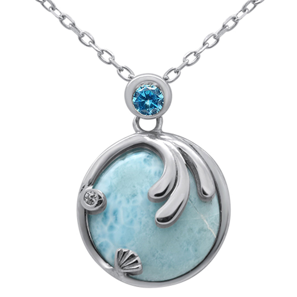 .925 Sterling Silver Natural Larimar & Blue Topaz Pendant Necklace 16-18" Extension
