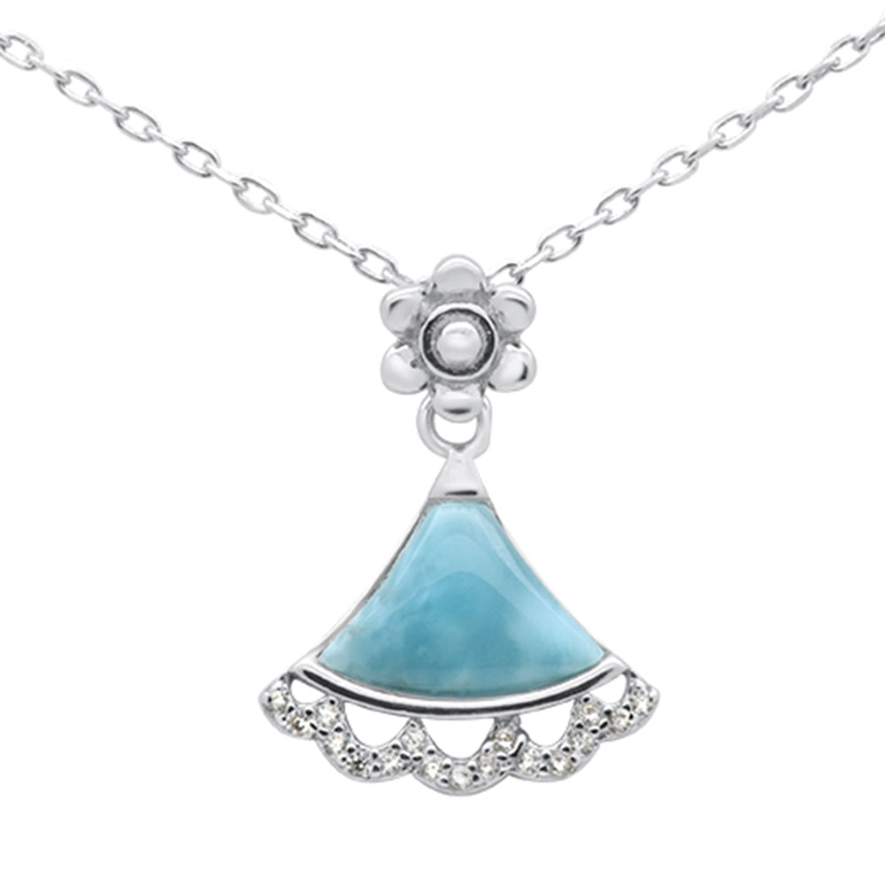.925 Sterling Silver Natural Larimar Pendant Necklace 16-18" Extension