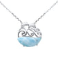 .925 Sterling Silver Natural Larimar Dolphin Waves Pendant Necklace 16-18" Extension