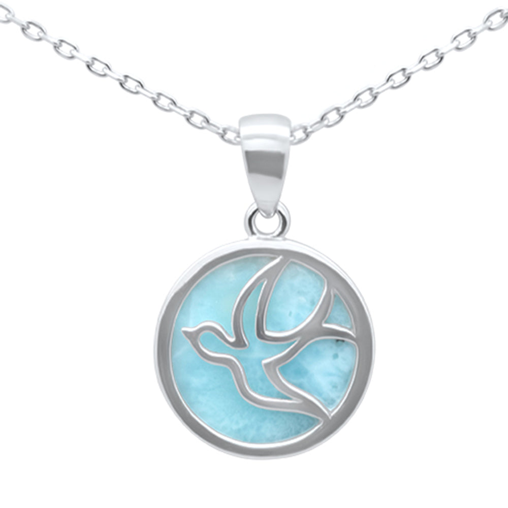 .925 Sterling Silver Natural Larimar Flying Bird Pendant Necklace 16-18" Extension