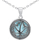 .925 Sterling Silver Natural Larimar Maple Leaf Pendant Necklace 16-18" Extension