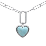 .925 Sterling Silver Natural Larimar Heart Shaped Pendant Necklace 16-18" Extension