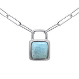 .925 Sterling Silver Natural Larimar Pendant Necklace 16-18" Extension