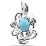 Oval Natural Larimar Vine with Leaves .925 Sterling Silver Pendant