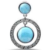 Round Natural Larimar Greek Design .925 Sterling Silver Pendant