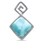 Diamond Shaped Natural Larimar Greek Design .925 Sterling Silver Pendant Necklace 16-18" Extension